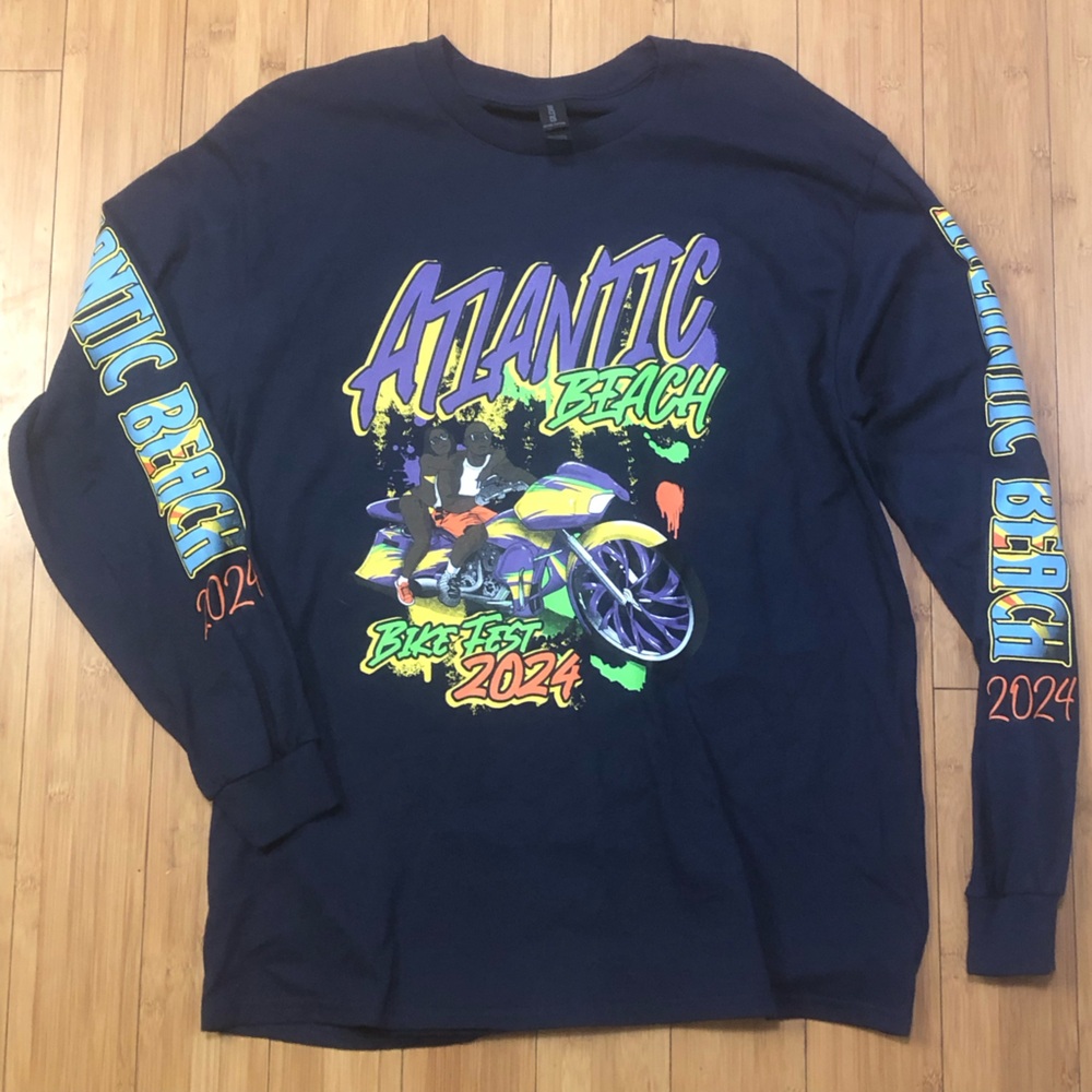 2024 Black Bike Fest Week Long Sleeve T-Shirt Atlantic Beach SC Large NWOT